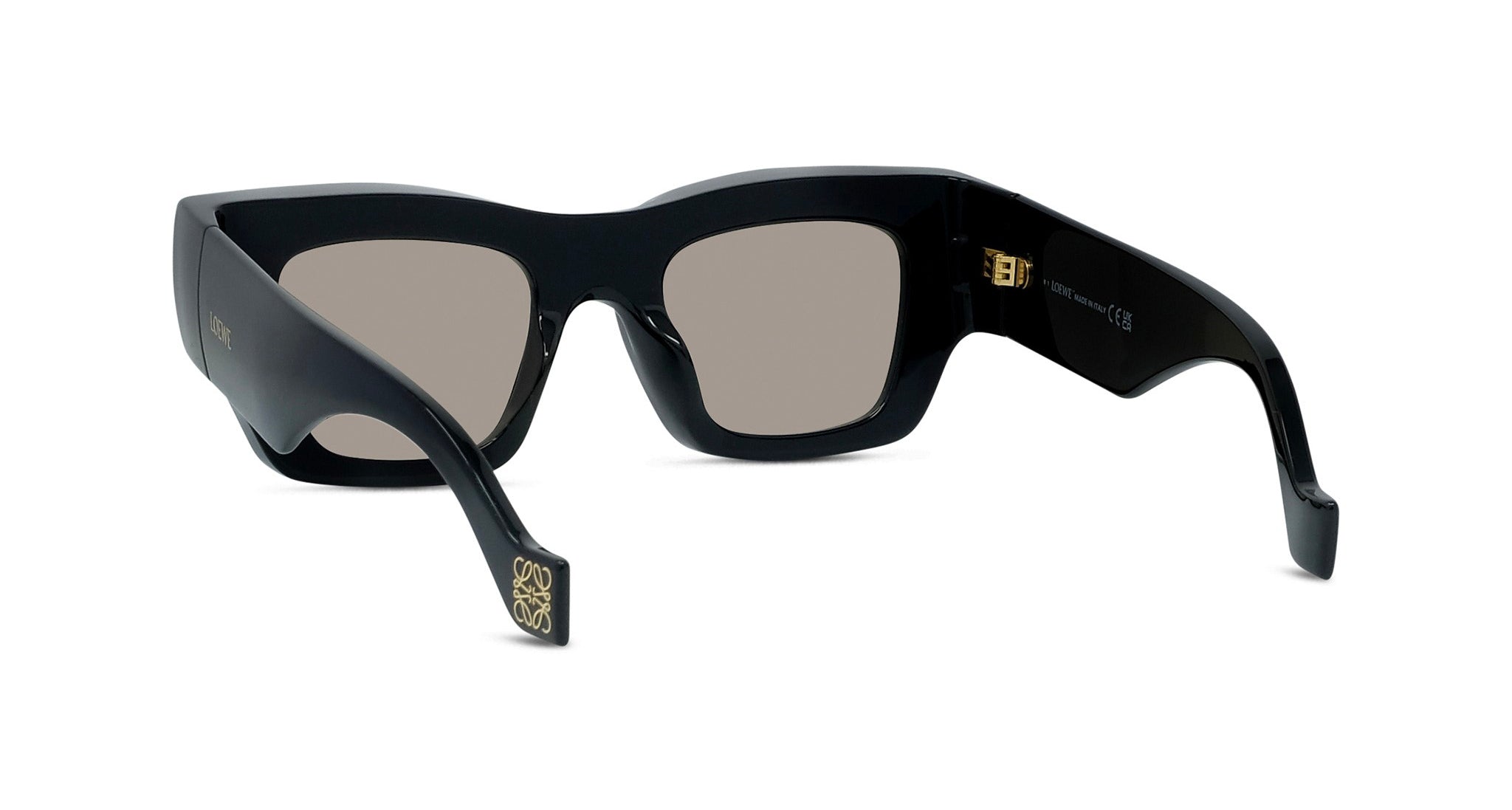 A pair of black sunglasses with a dark frame and dark lenses.