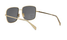 A pair of gold-colored sunglasses with dark lenses.
