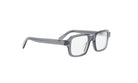 A pair of gray-framed glasses with a sleek, modern design.