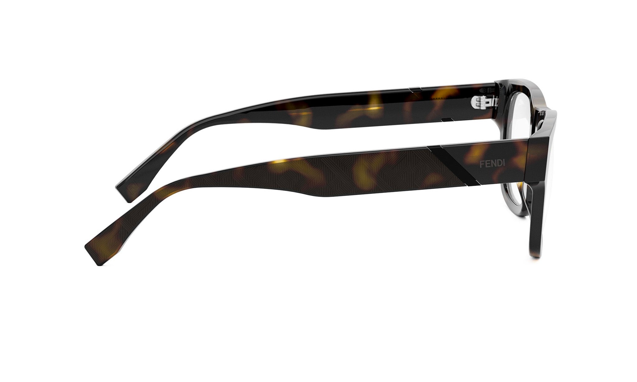 A pair of dark-framed glasses with a tortoiseshell pattern.