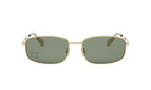 A pair of gold-framed sunglasses with dark green lenses.