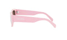 A pair of pink sunglasses with the Celine logo on the frame.