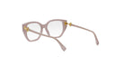 A pair of stylish, beige-framed glasses with gold accents, positioned in a way that showcases their design and features.