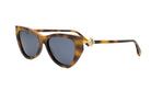 A pair of stylish sunglasses with a tortoiseshell frame and dark lenses.