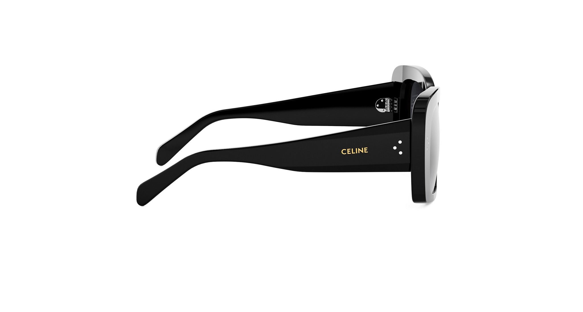 A pair of black sunglasses with the Celine logo on the frame.