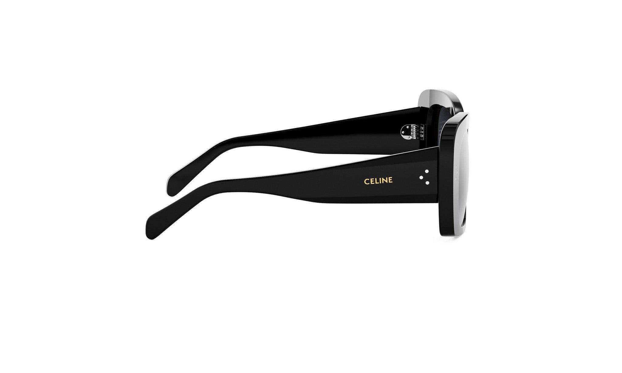 A pair of black sunglasses with the Celine logo on the frame.