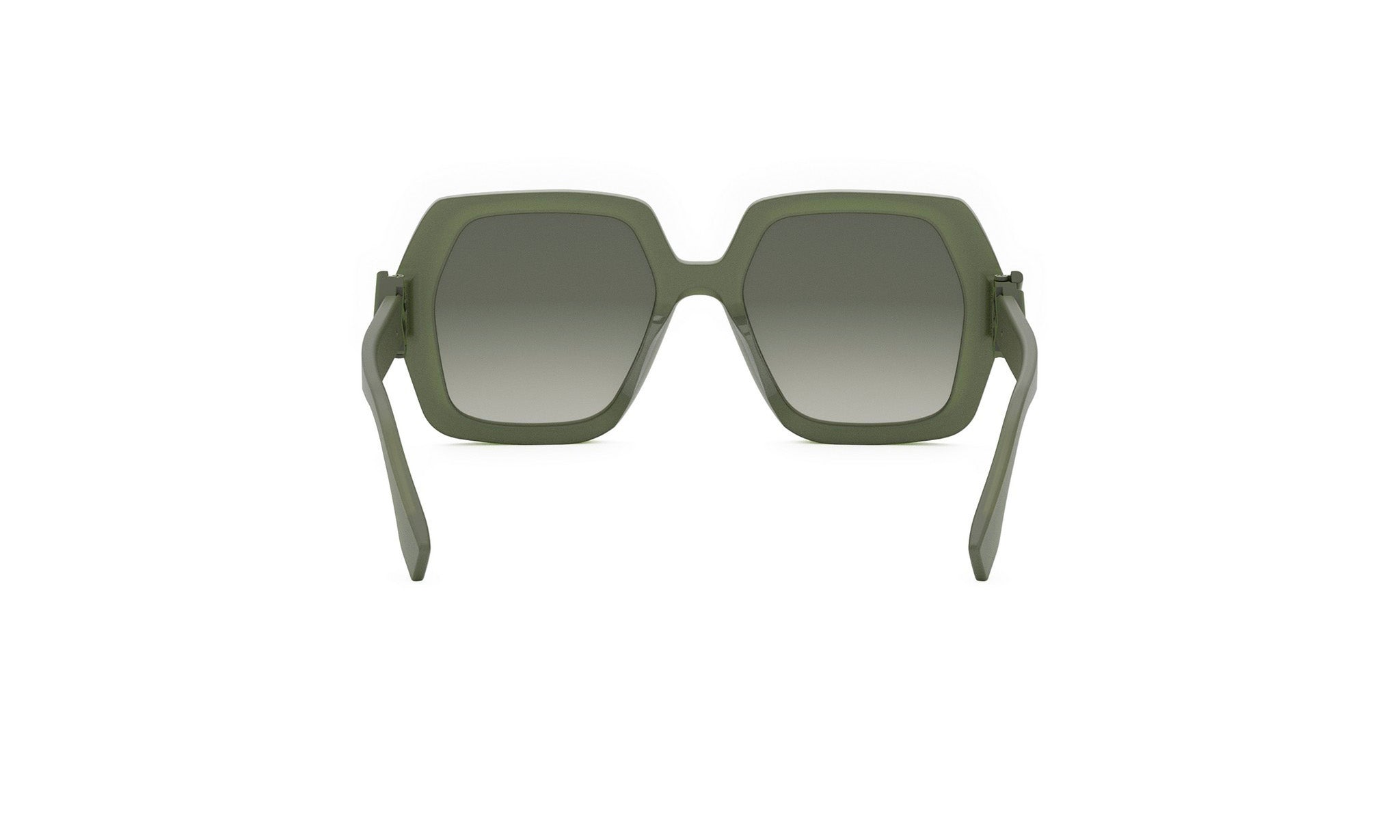 A pair of green-framed sunglasses with a gradient lens design.