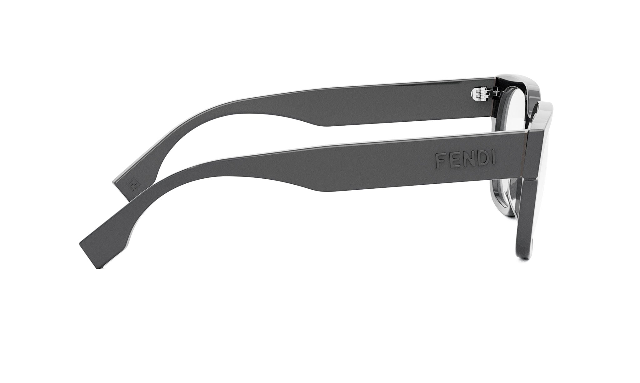 A pair of black Fendi-branded glasses with a sleek, modern design.
