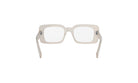 A pair of white-framed glasses with a simple, minimalist design.