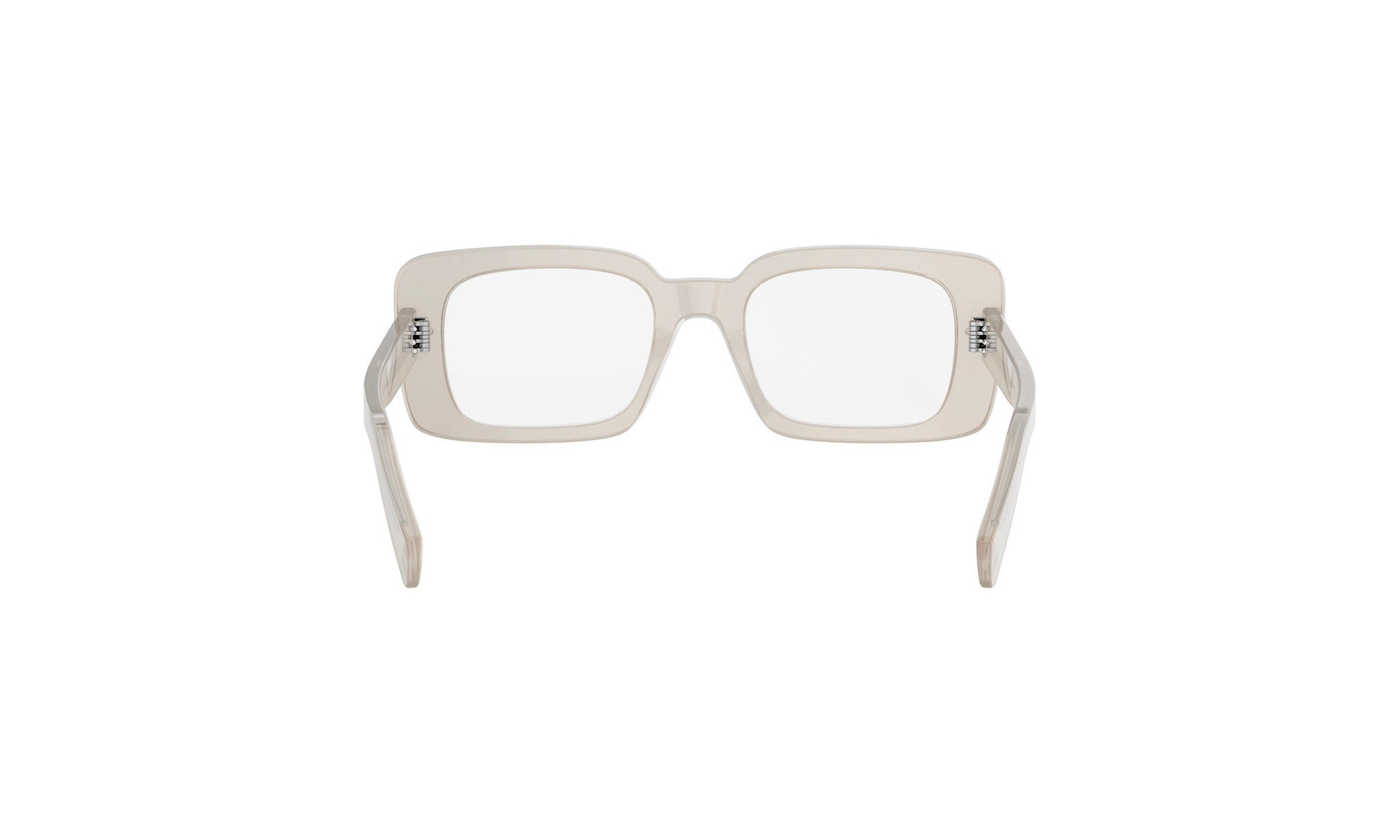 A pair of white-framed glasses with a simple, minimalist design.