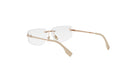 A pair of rimless, gold-colored glasses with a sleek, modern design.