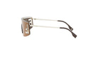 A pair of sunglasses with a brown frame and silver accents.
