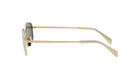 A pair of gold-colored sunglasses with a sleek, modern design.