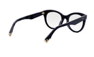A pair of black-framed glasses with gold accents, featuring a sleek and modern design.