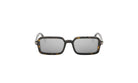A pair of stylish sunglasses with a dark frame and dark lenses.
