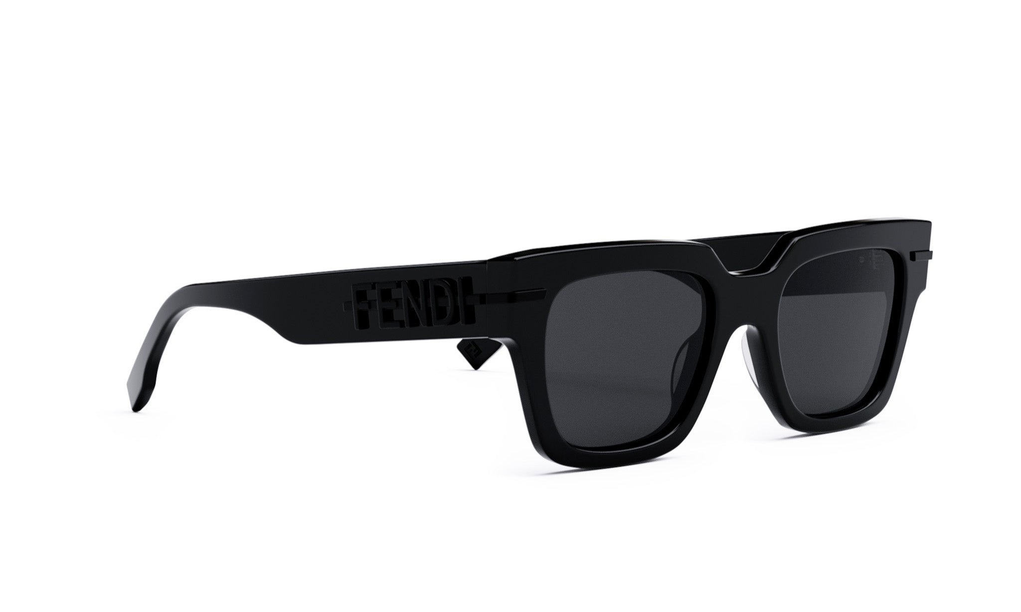 A pair of black sunglasses with a sleek, modern design.