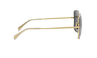 A pair of gold-colored sunglasses with a black frame.