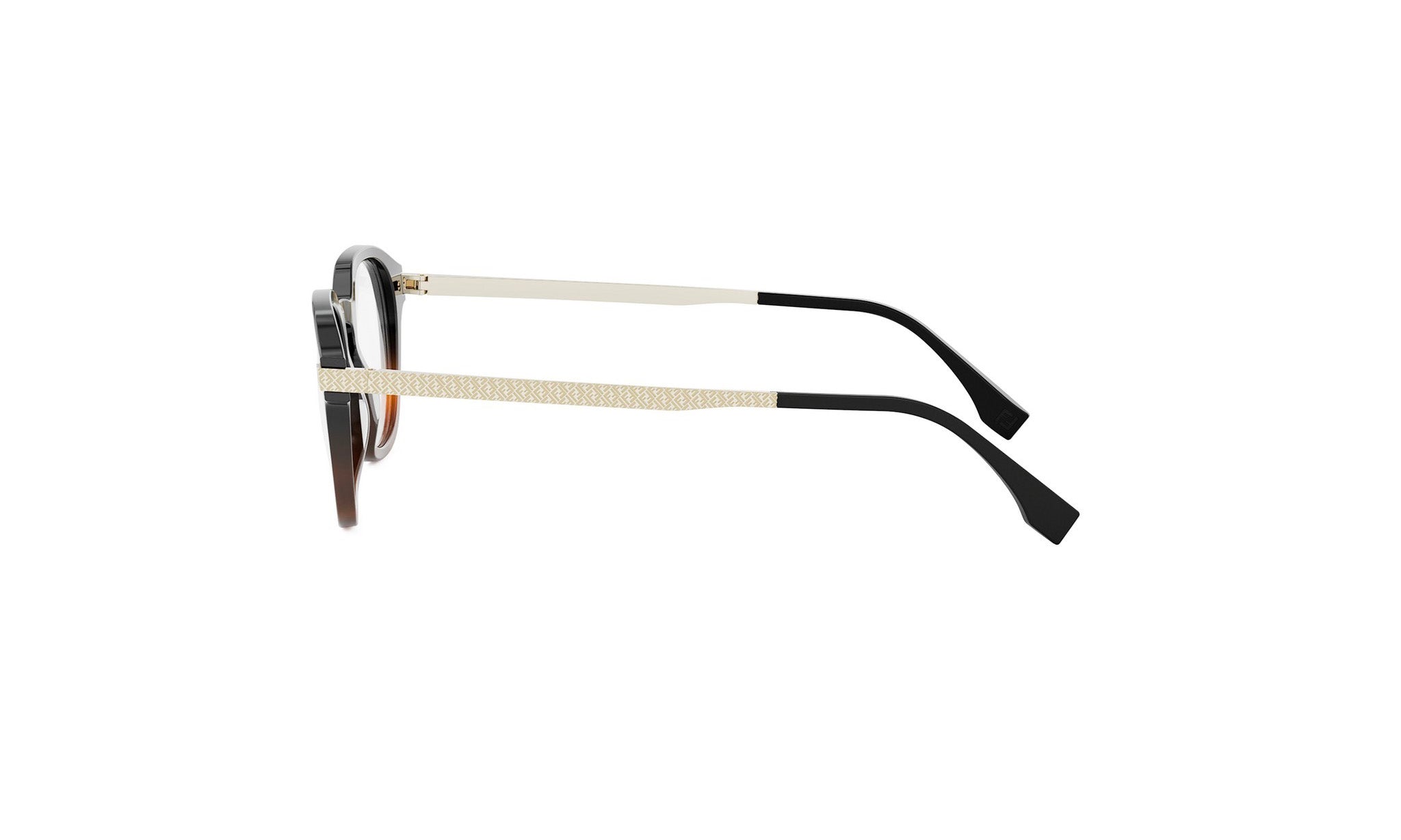 A pair of stylish eyeglasses with a black frame and a white strap.