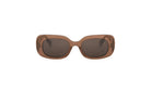 A pair of brown framed sunglasses with dark lenses.