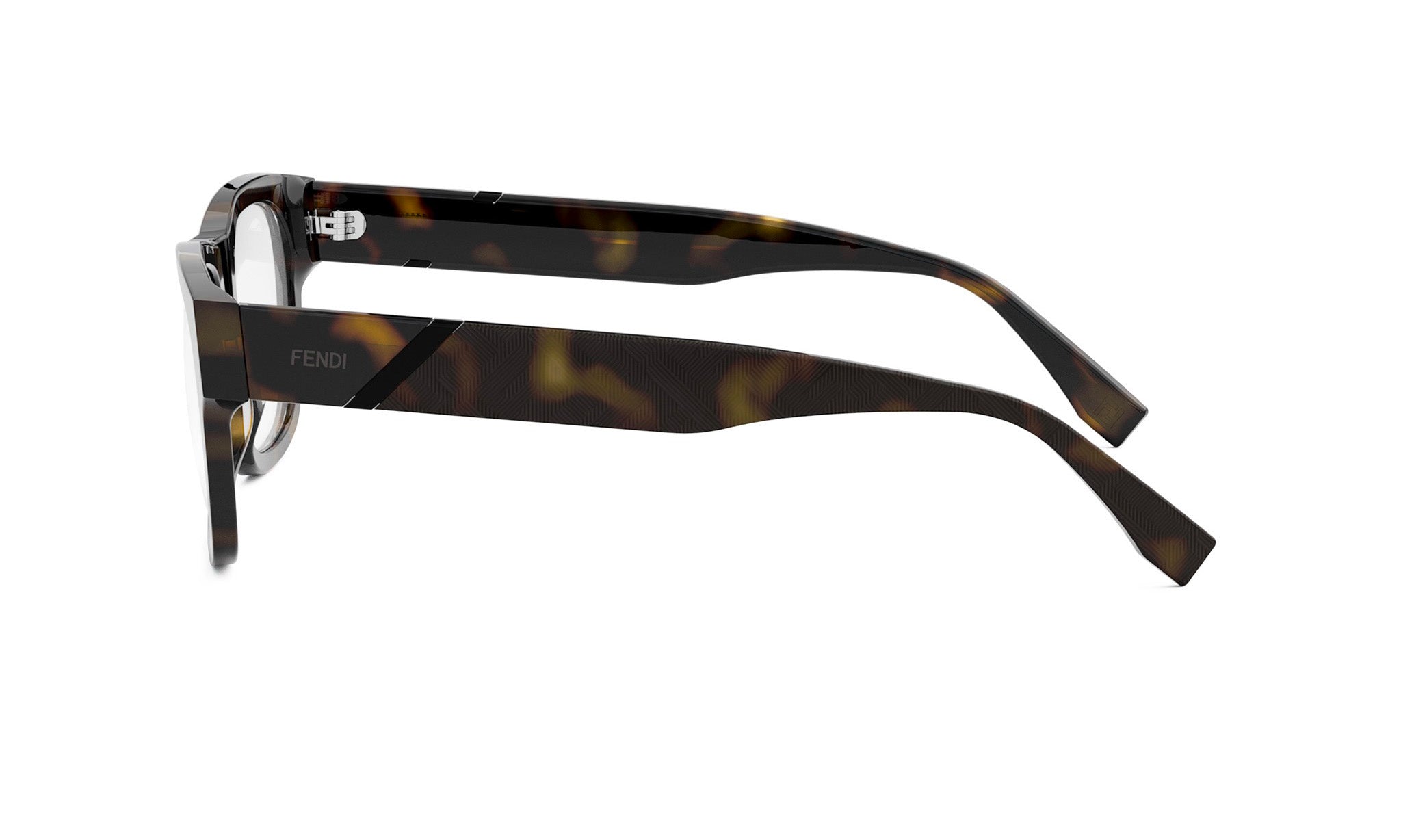 A pair of dark-framed glasses with a tortoiseshell pattern.