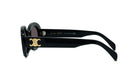A pair of black sunglasses with a gold Celine Paris logo on the frame.