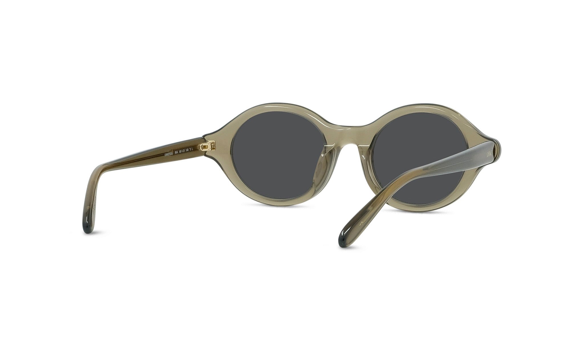 A pair of round sunglasses with dark lenses.