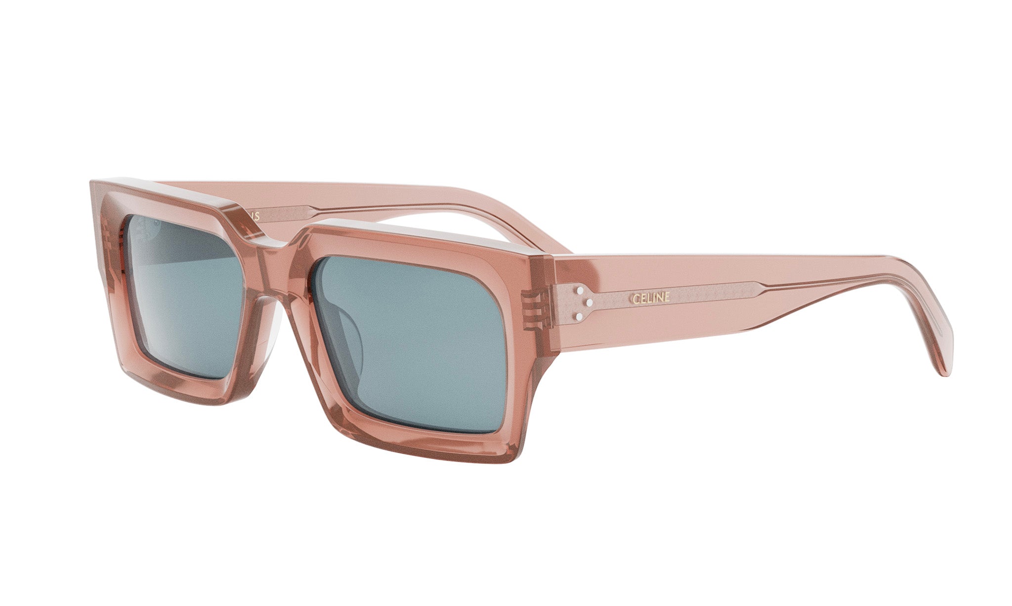 A pair of pink-framed sunglasses with dark lenses.
