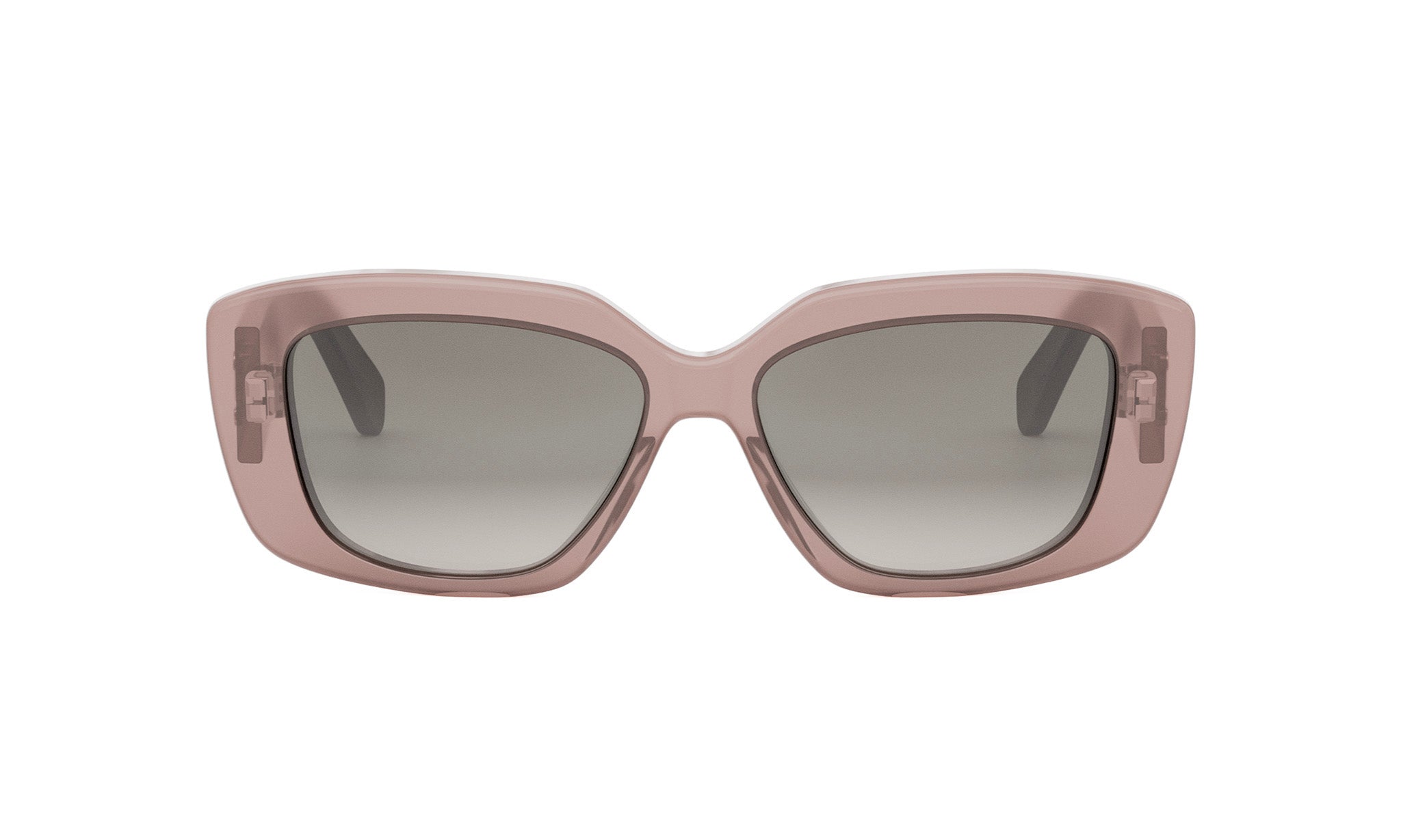 A pair of stylish sunglasses with a pink frame and dark lenses.