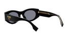 A pair of black sunglasses with gold accents, featuring the Fendi logo on the frame.