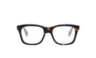 A pair of tortoiseshell-framed glasses with a dark frame and clear lenses.