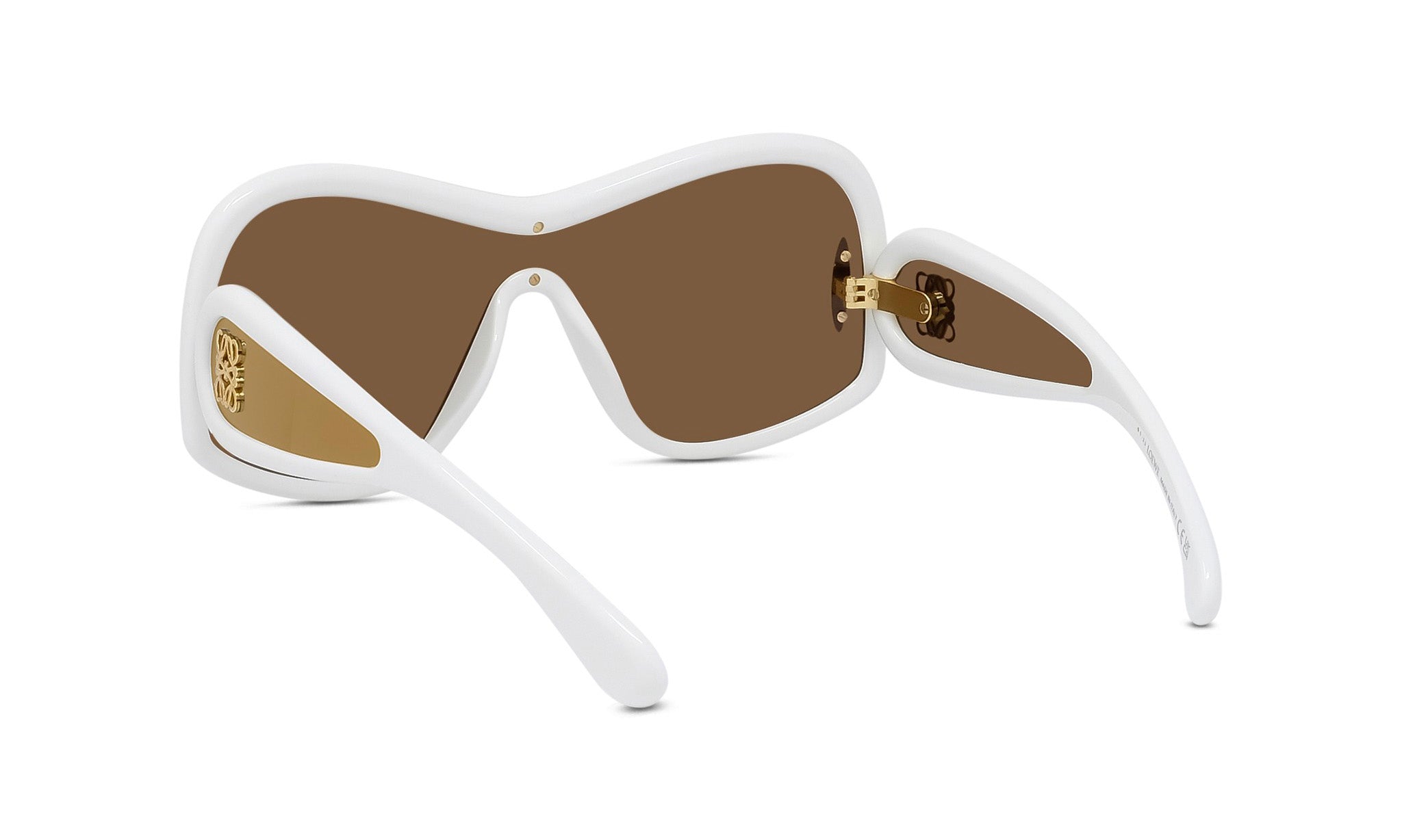 A pair of white sunglasses with brown lenses.