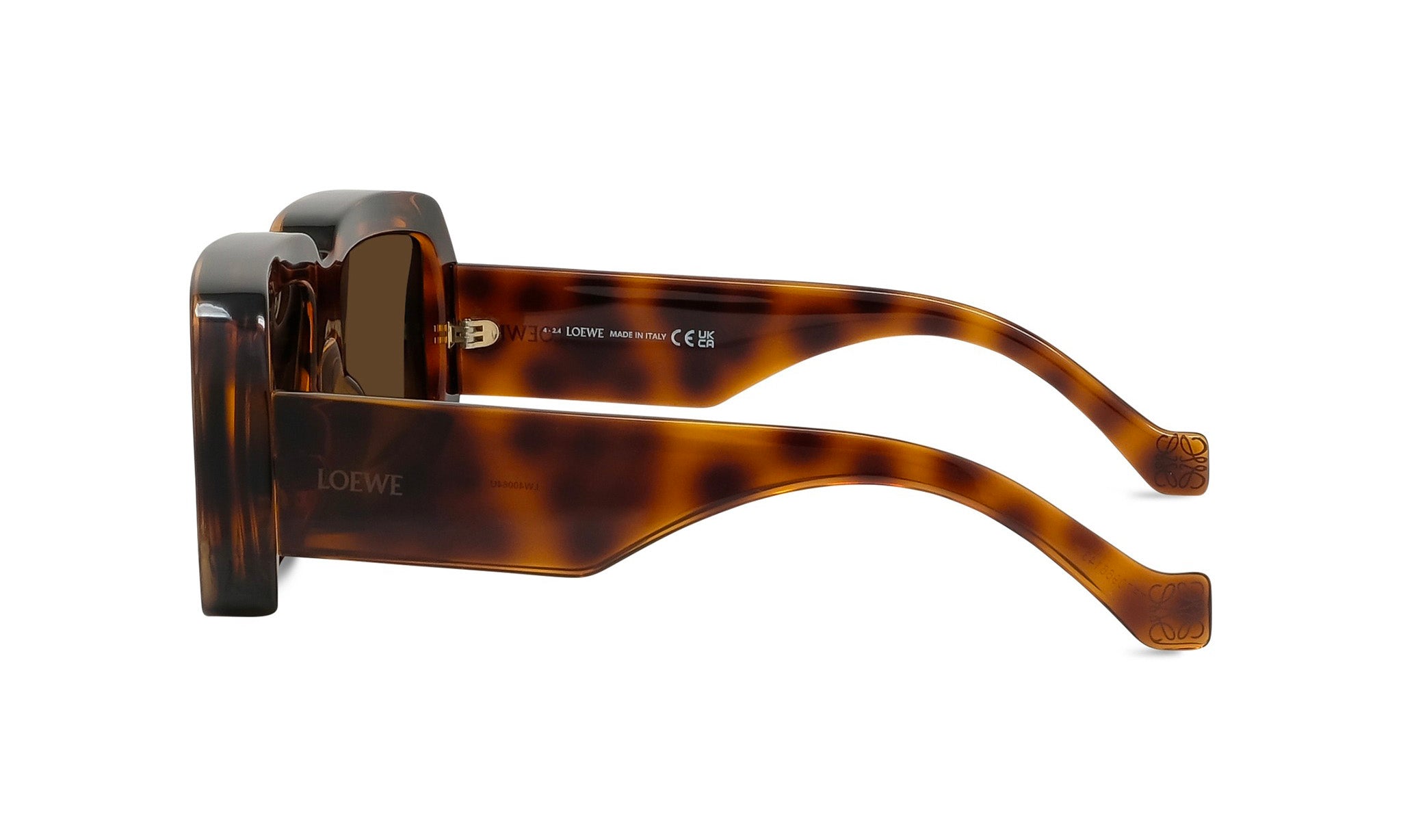 A pair of brown tortoiseshell sunglasses with the LEWE brand name visible on the frame.