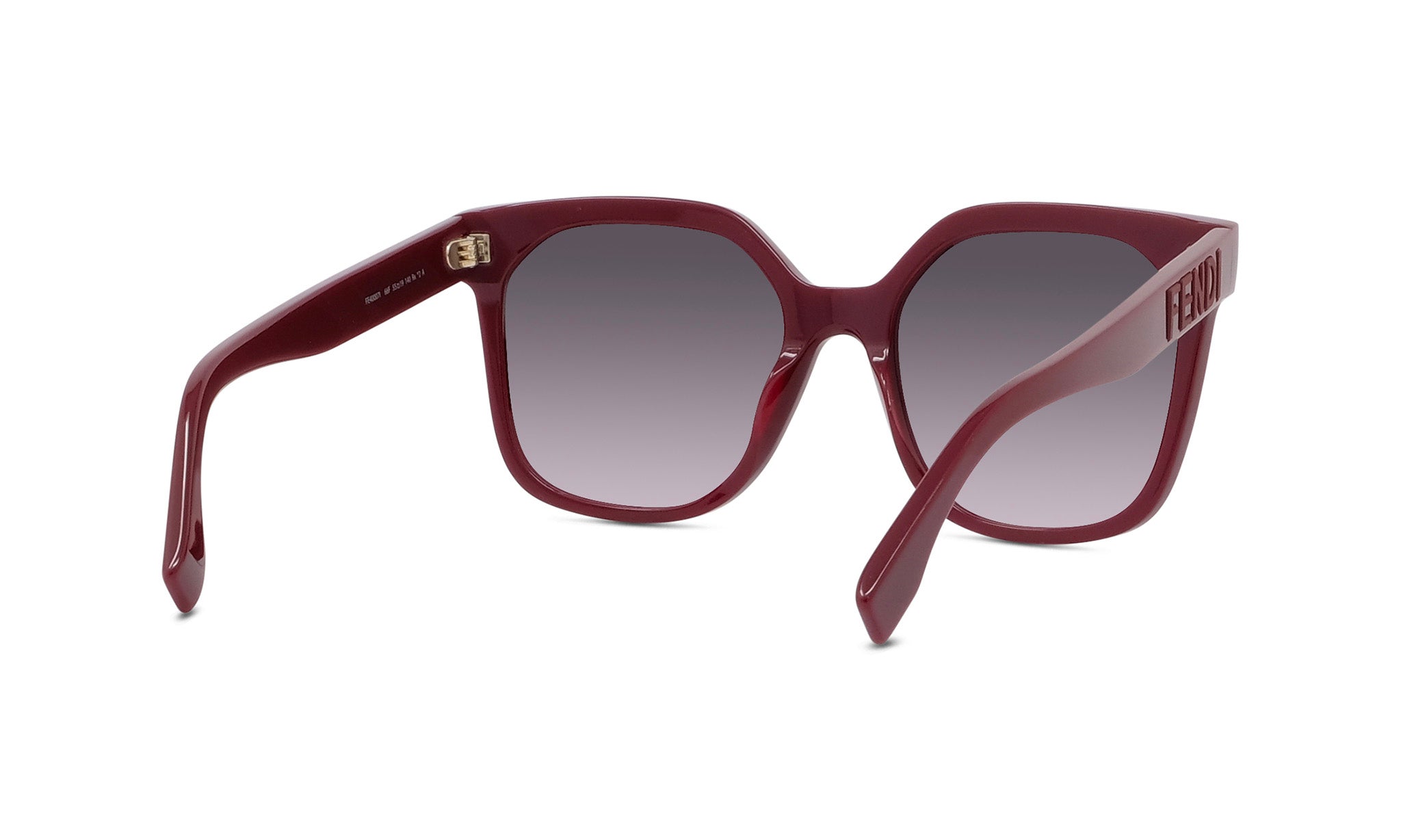 A pair of burgundy-colored sunglasses with a dark gradient lens.