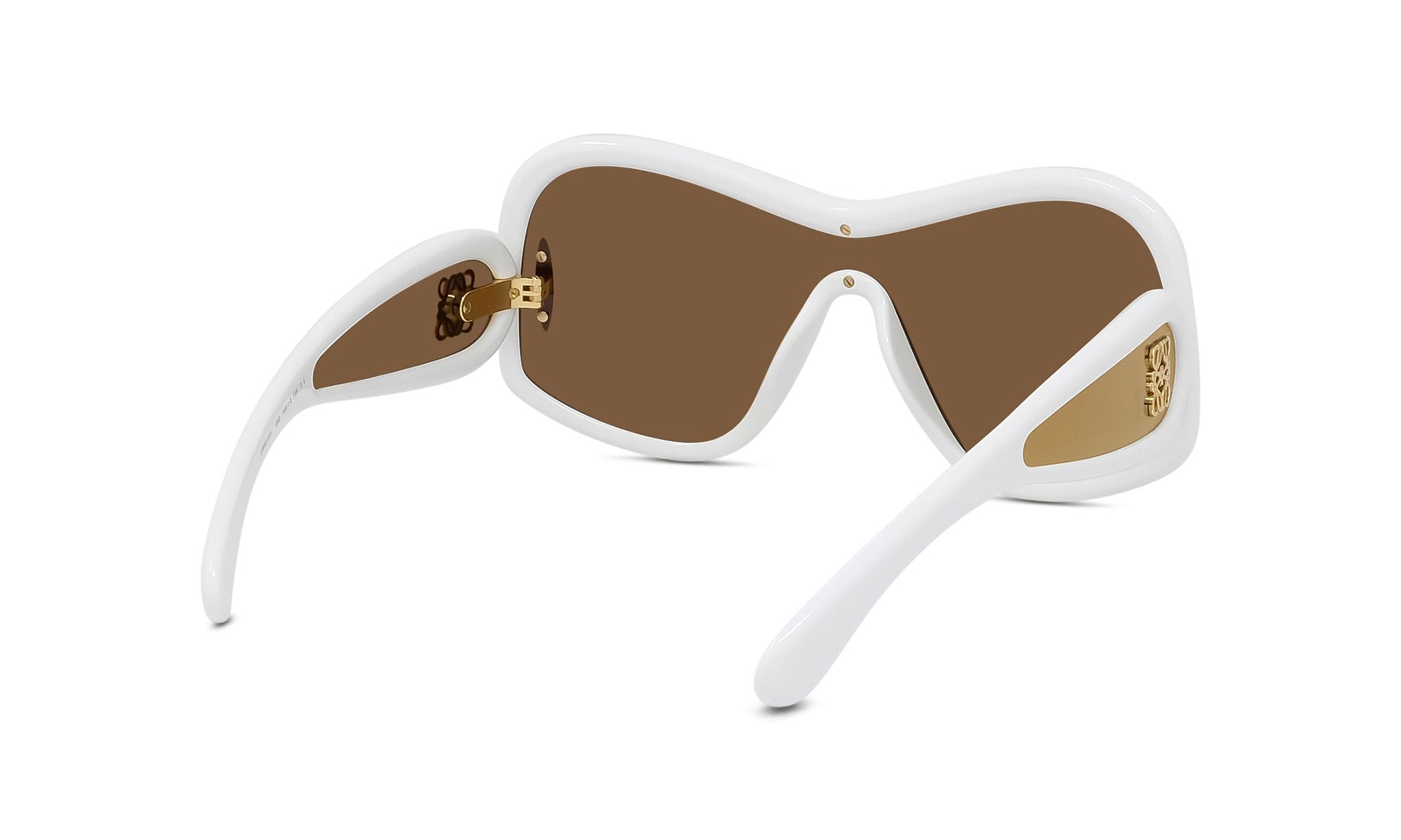 A pair of white-framed sunglasses with brown lenses.