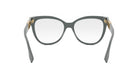 A pair of stylish, gray-framed glasses with gold accents.