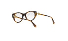 A pair of brown-framed glasses with gold accents, positioned on a white background.