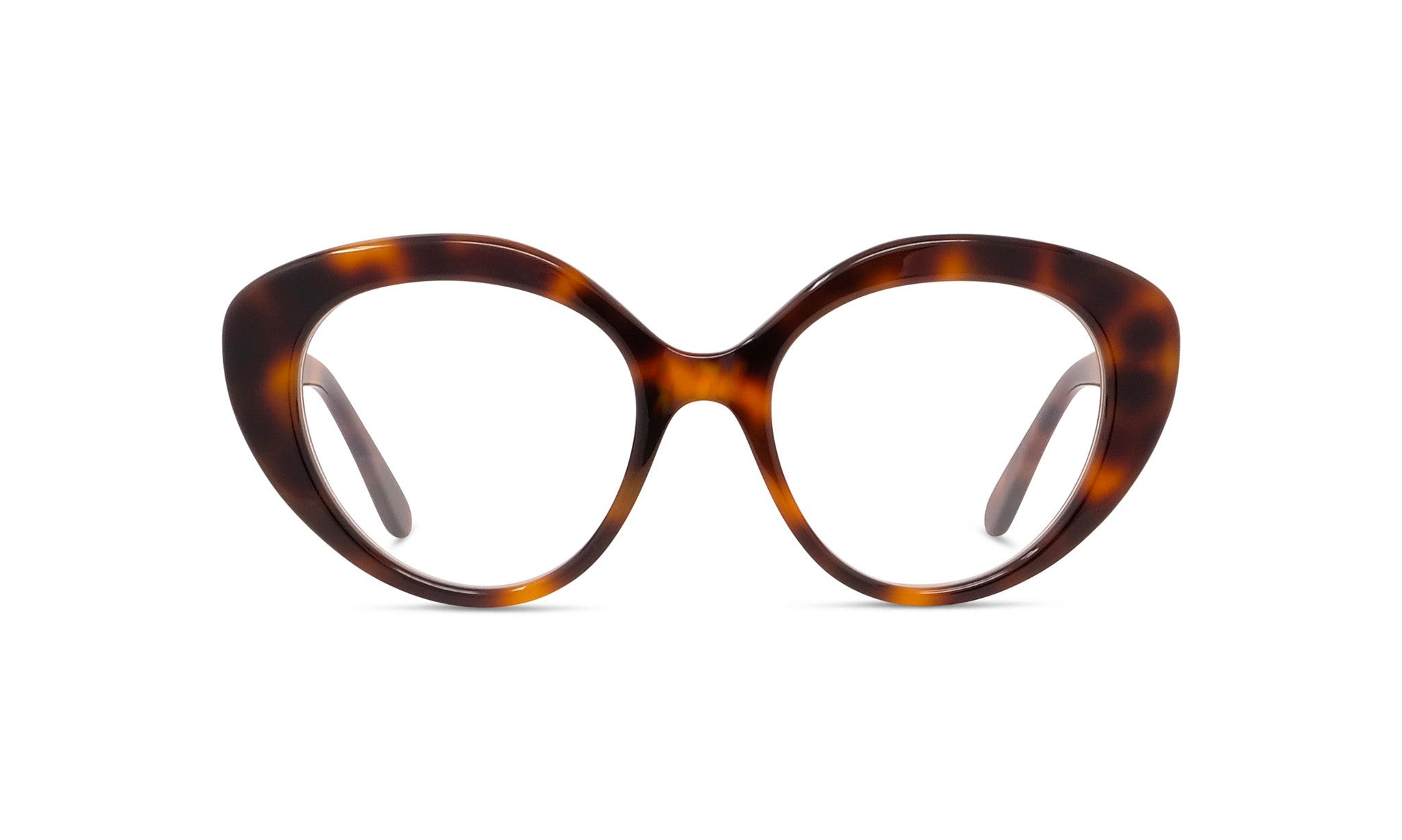 A pair of stylish tortoiseshell-framed glasses with a round, cat-eye shape.