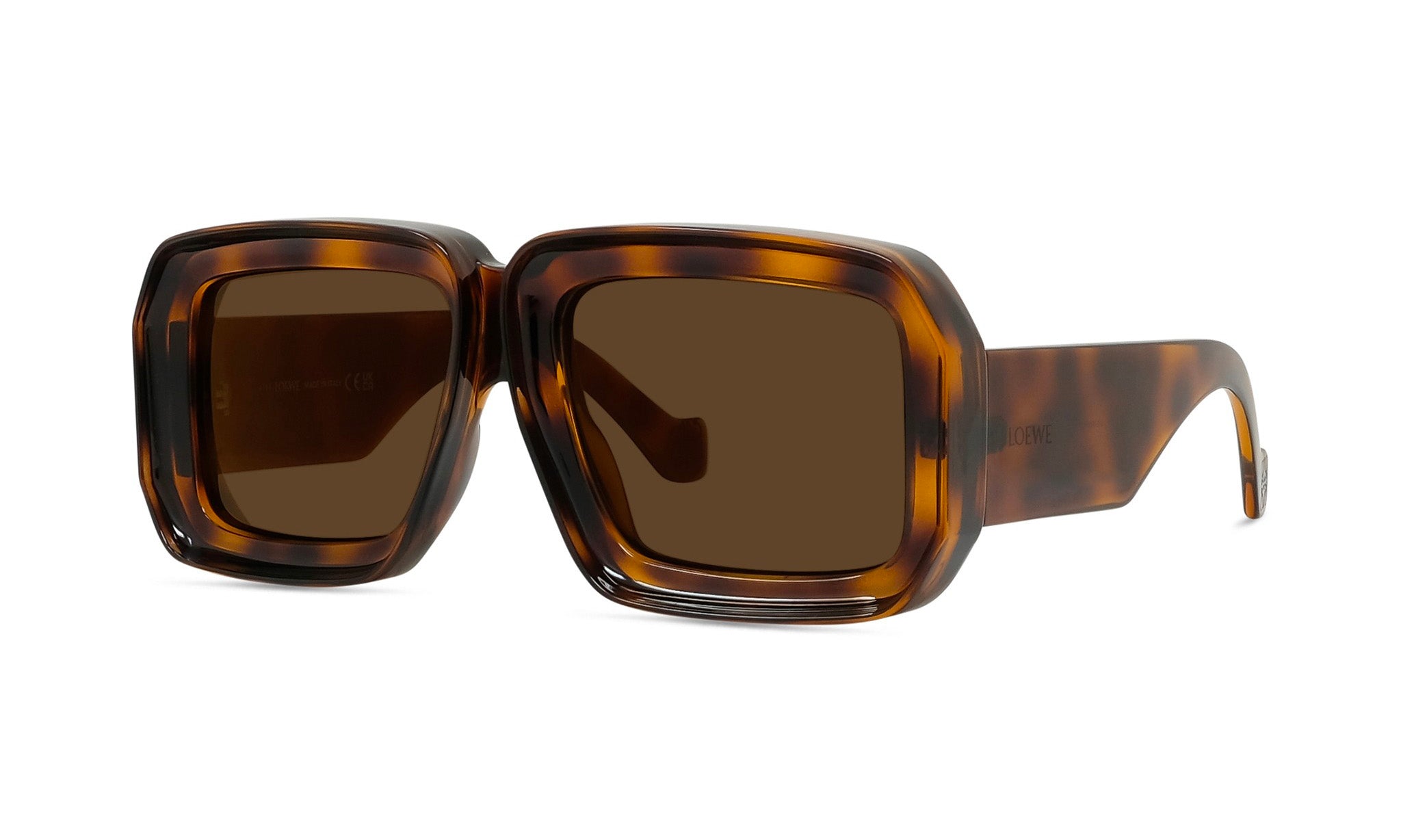 A pair of brown sunglasses with a tortoiseshell frame.