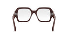 A pair of brown-framed glasses with a square frame and a clear lens.