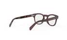 A pair of brown-framed glasses with a dark frame and clear lenses.