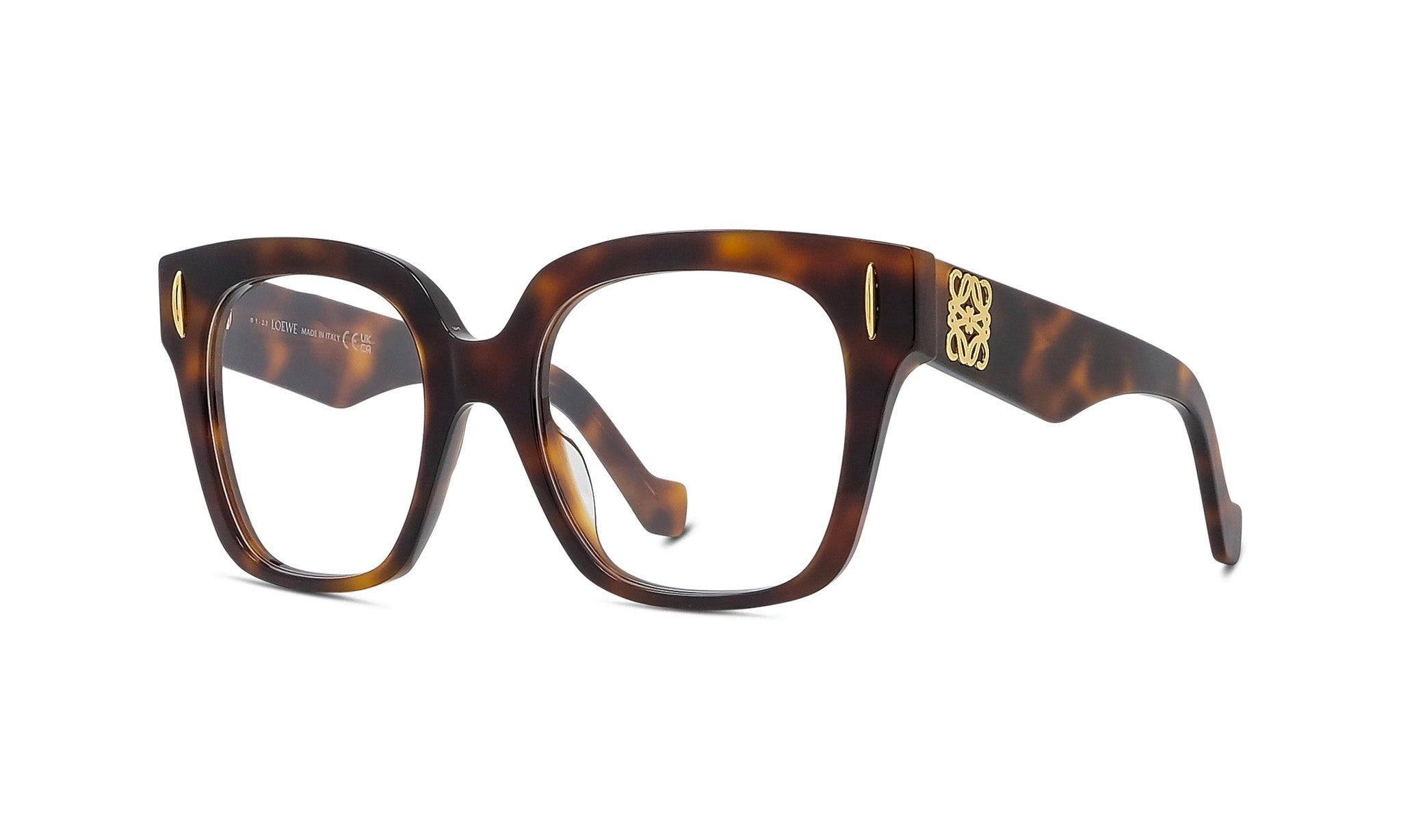 A pair of stylish tortoiseshell-framed glasses with a gold-colored accent, showcasing a sophisticated and elegant design.