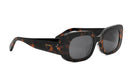 A pair of stylish sunglasses with a tortoiseshell frame and dark lenses.