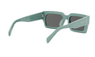 A pair of green-framed sunglasses with dark lenses.