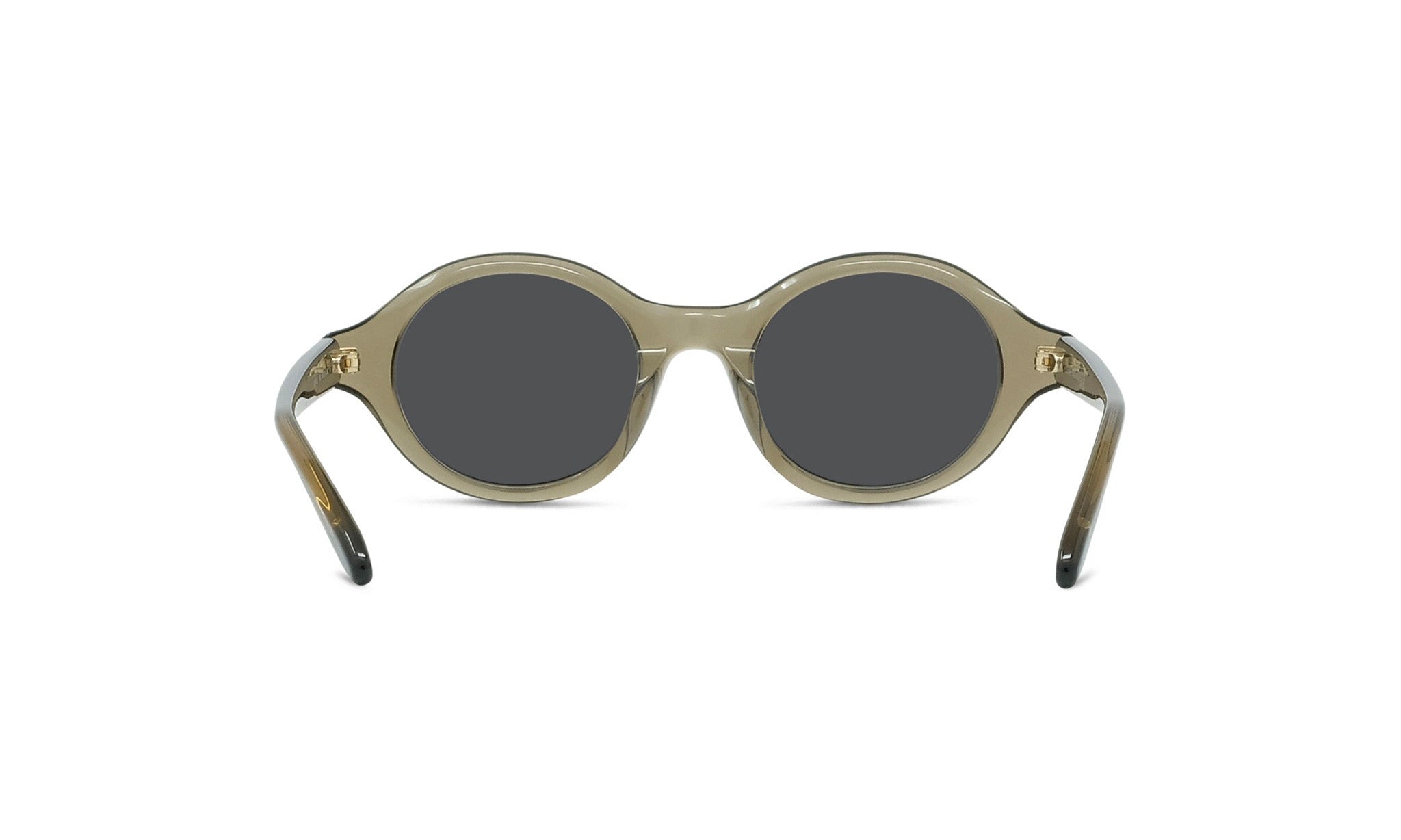 A pair of round sunglasses with dark lenses.