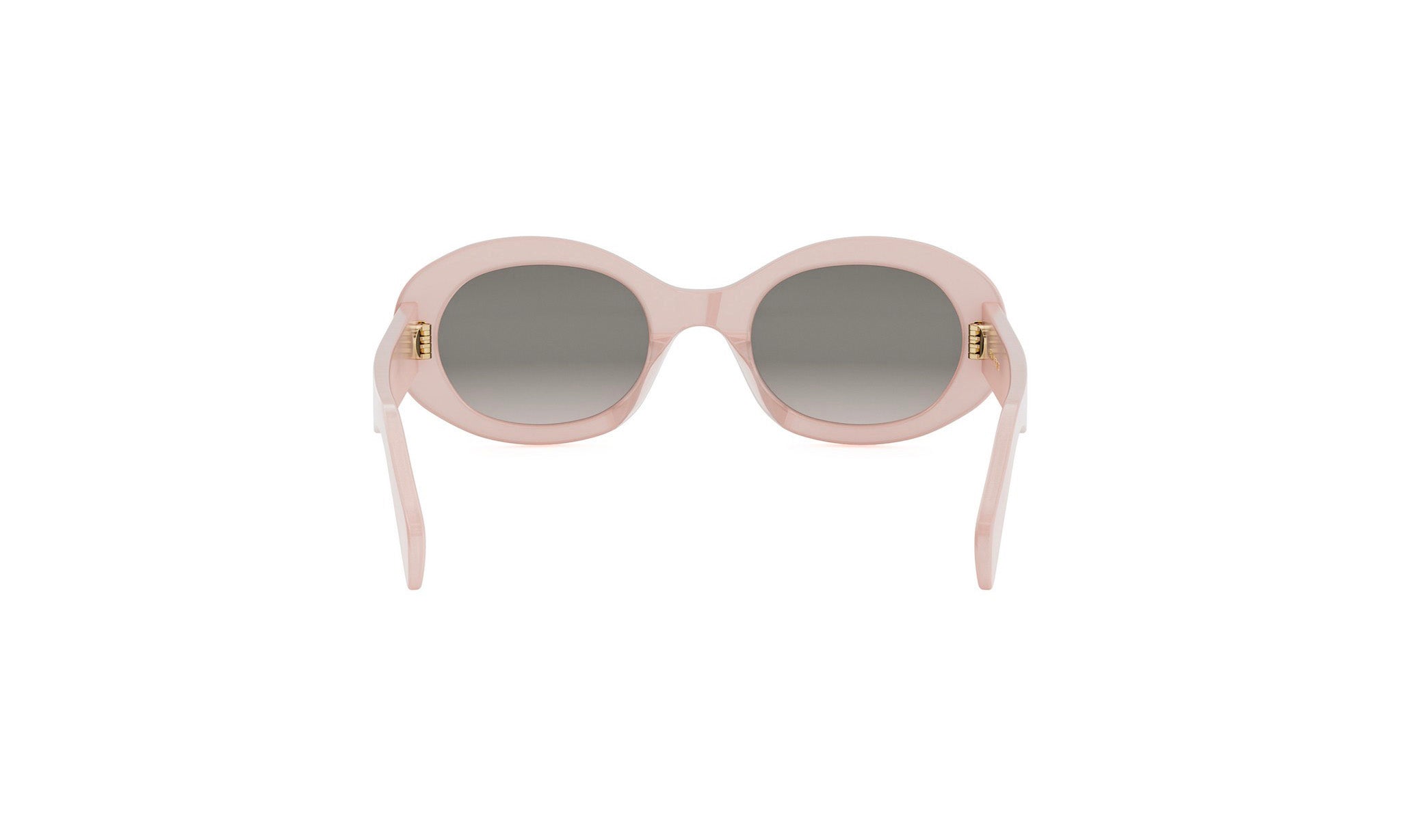 A pair of pink sunglasses with dark lenses.