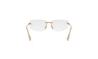 A pair of rimless, gold-colored glasses with clear lenses.