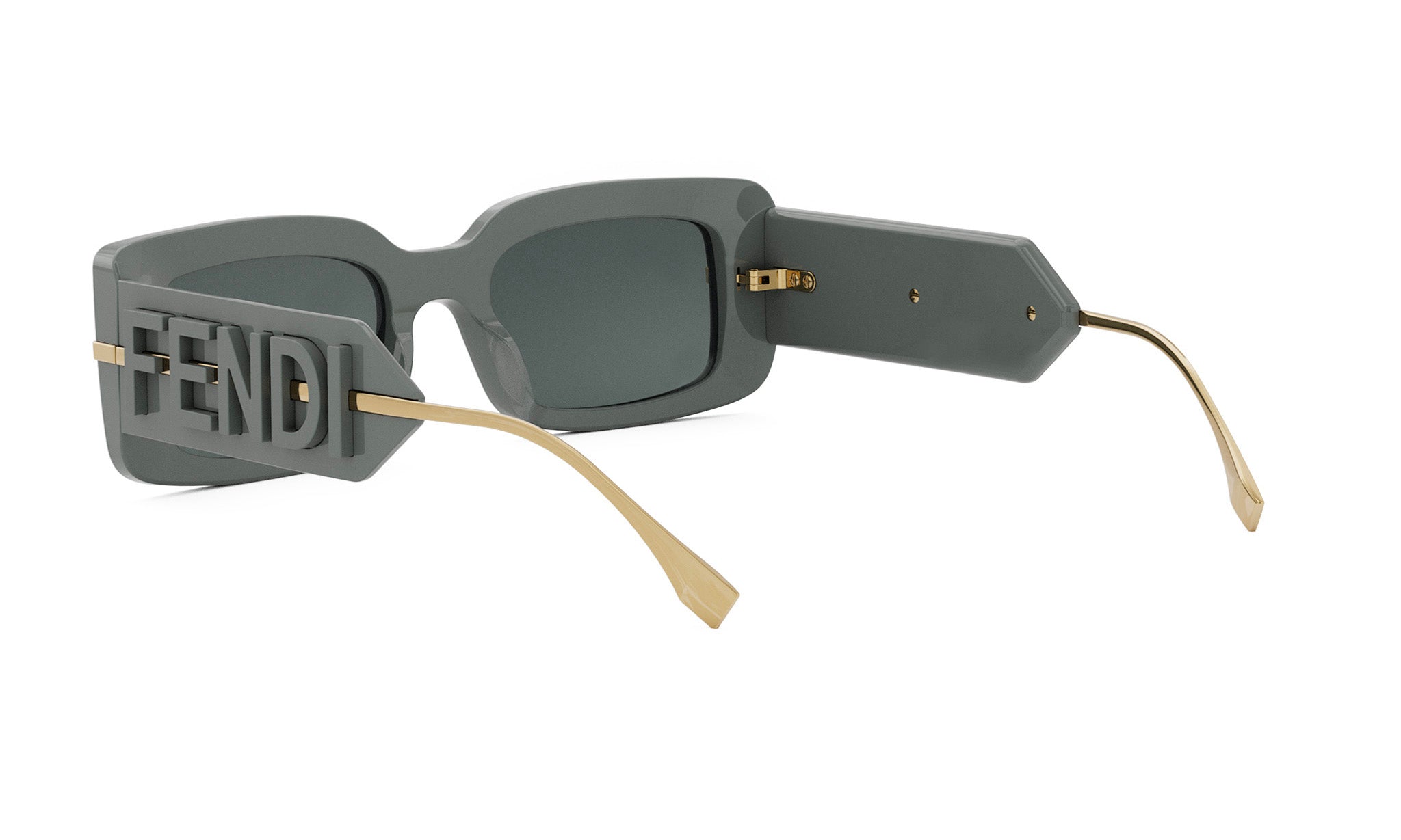 A pair of stylish sunglasses with the Fendi logo prominently displayed on the frame.