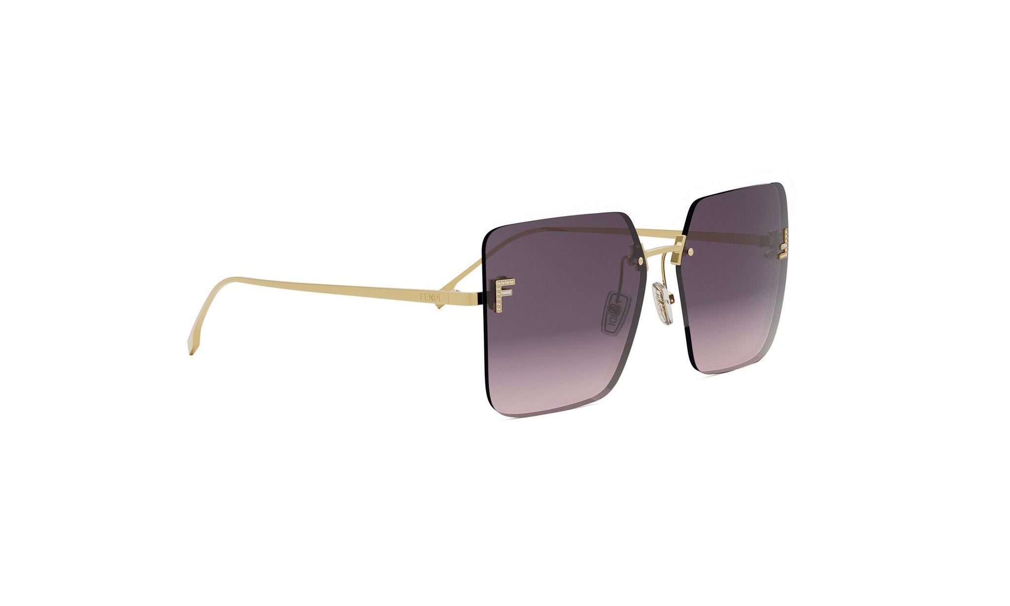 A pair of stylish sunglasses with a gold frame and dark purple lenses.
