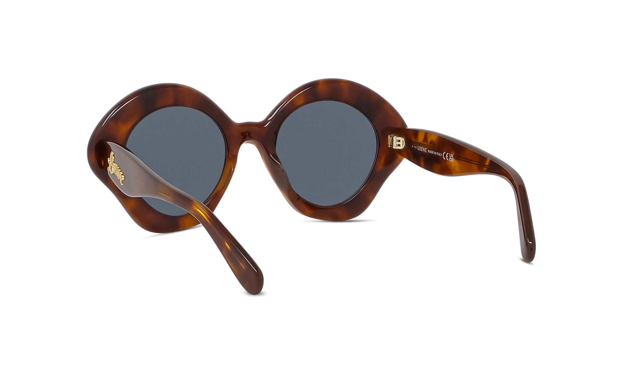 A pair of brown sunglasses with dark lenses, featuring a distinctive round frame design.