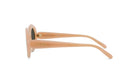 A pair of peach-colored sunglasses with the LEOE brand name visible on the frame.